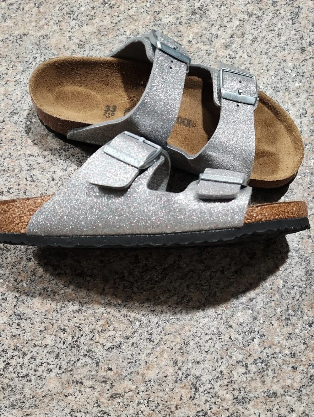 Birkenstock Kids Silver Glitter Double-Buckle Sandals Size EU 33 US 2-2.5